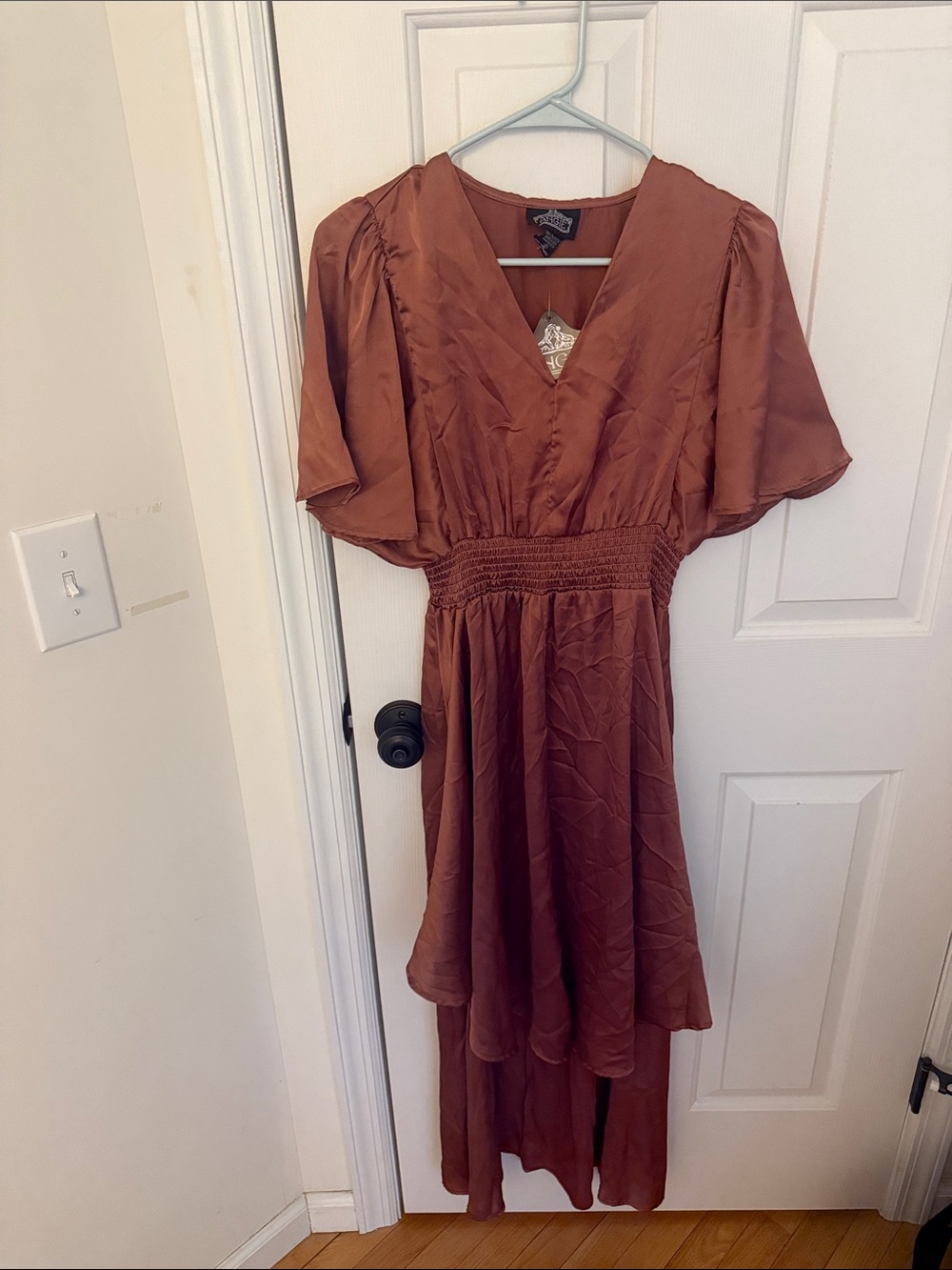 Angie Rust Brown High-Low V-Neck Maxi Dress